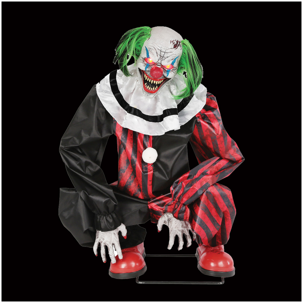 Red Crouching Clown Animated Halloween Prop