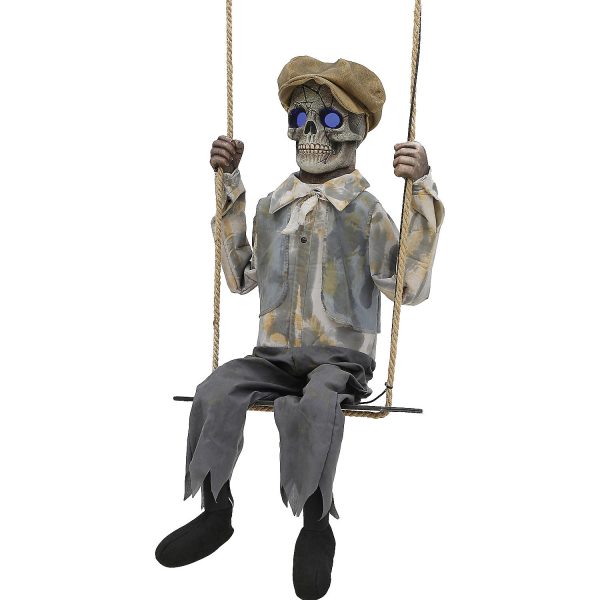 SWINGING skeletal boy animated halloween prop