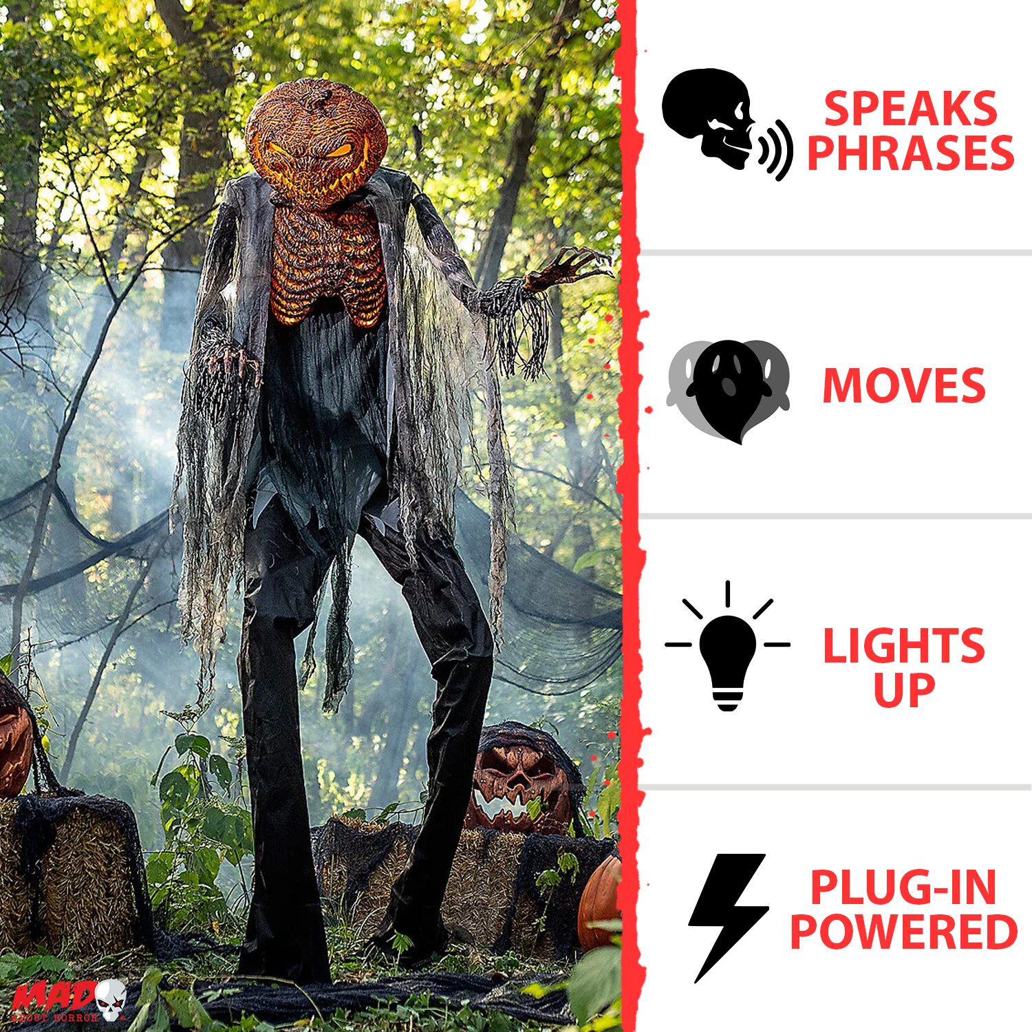 Animatronic épouvantail brûlé Halloween