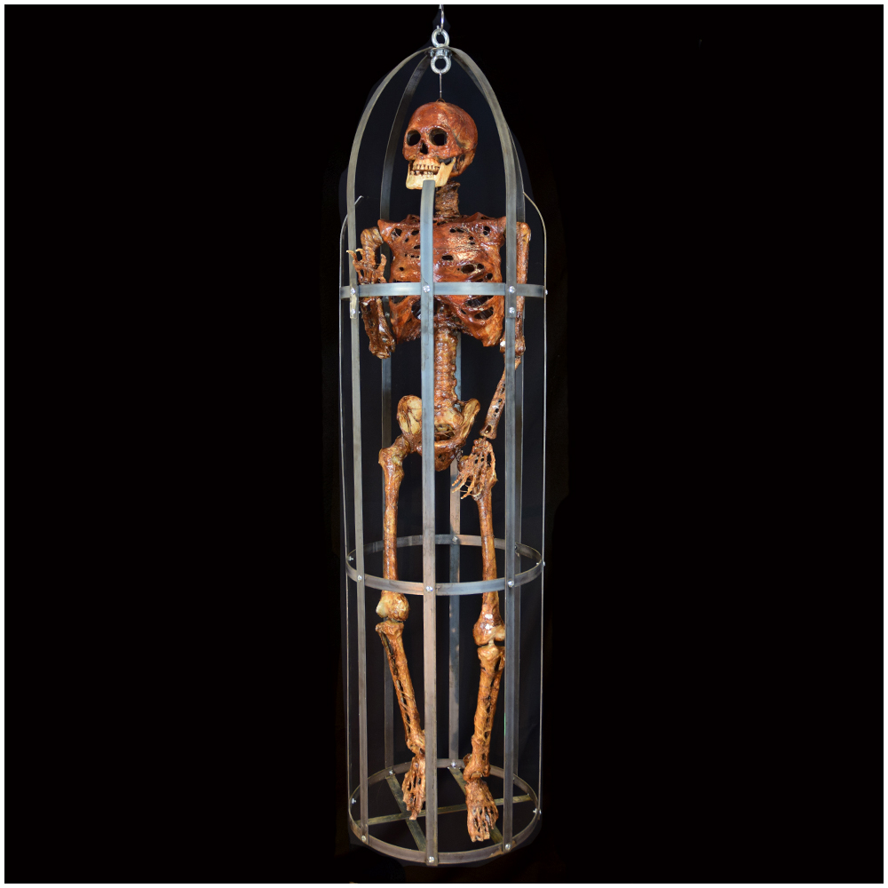 Metal Torture Cage with Corpsed Skeleton