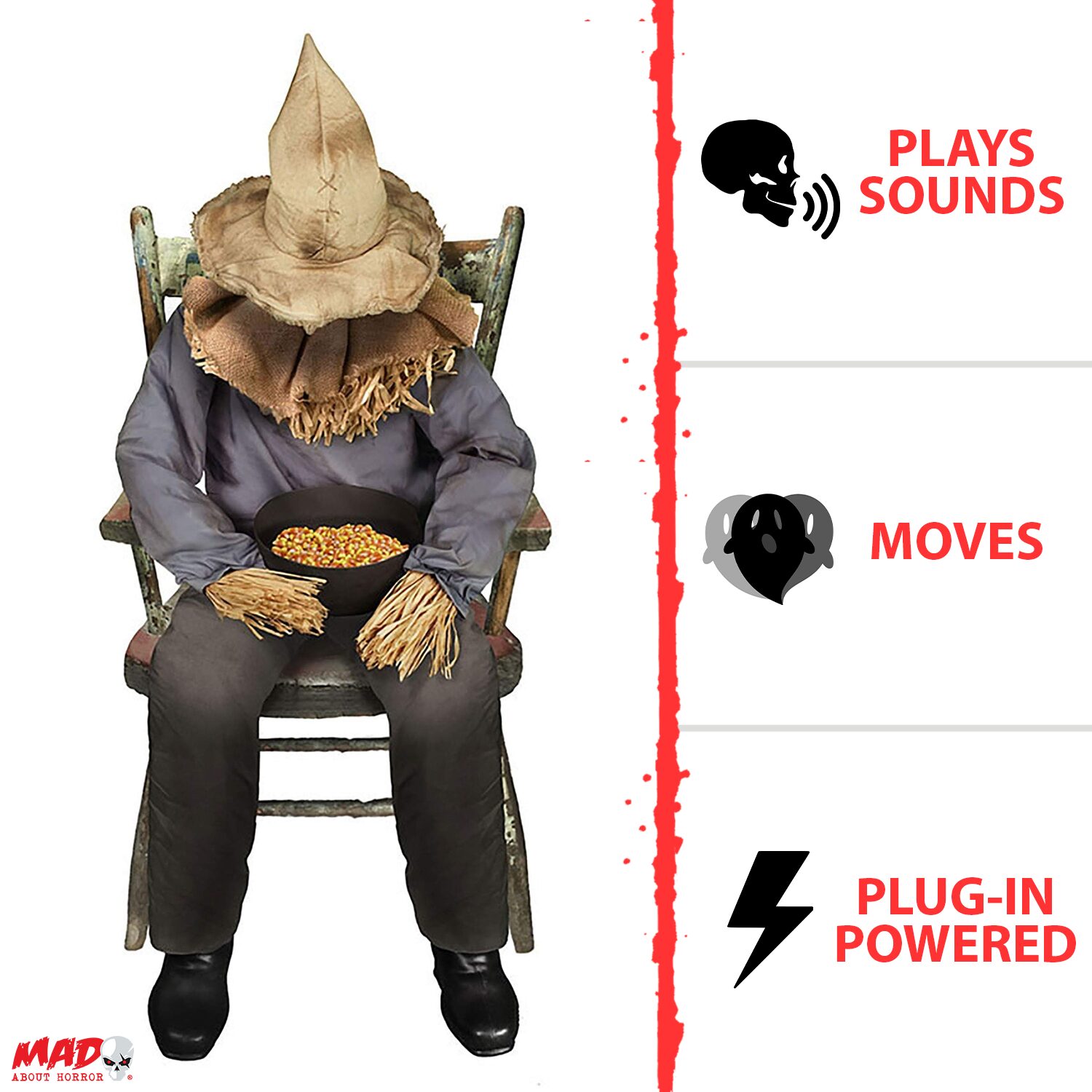 4.4ft Animated Sitting Scarecrow Halloween Prop
