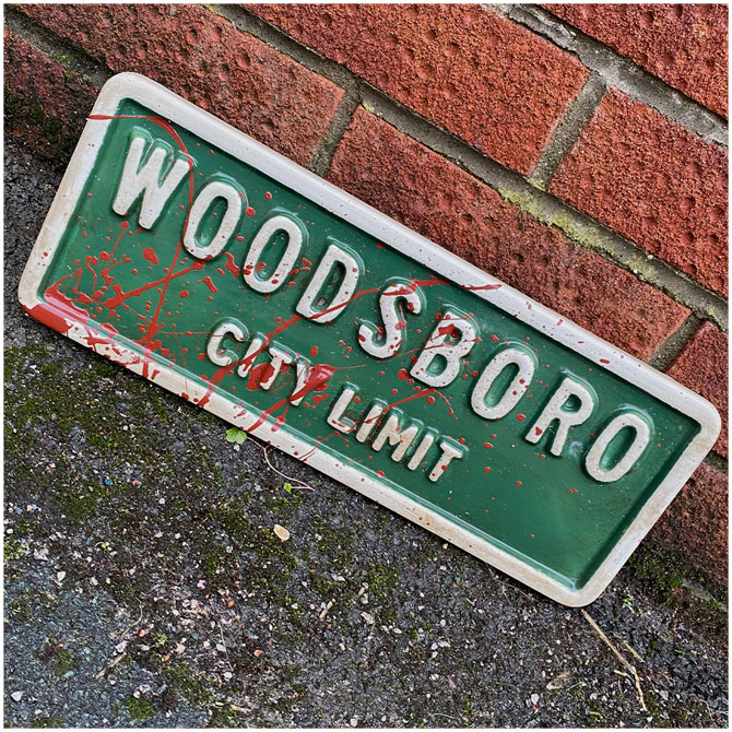 Woodsboro City Limits Replica Bloody Street Sign