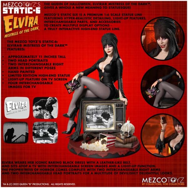 Mezco's Static-6 Elvira Mistress Of The Dark Premium 1:6 Scale Statue