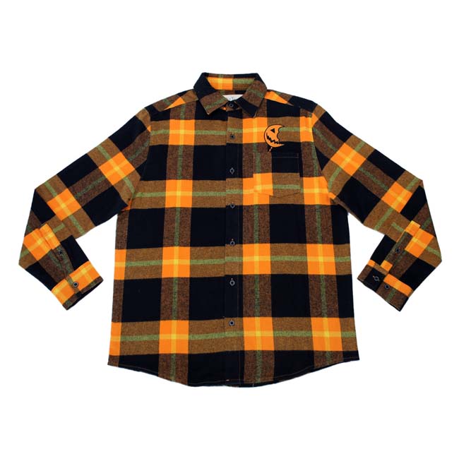 Kreepsville | Men's Trick or Treat Pumpkin Flannel Shirt Orange 4XLarge | Halloween