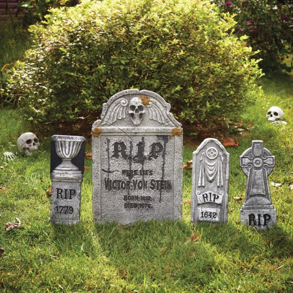 Set of 4 tombstones halloween decorations