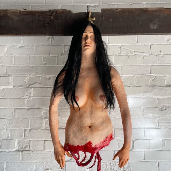 Hanging female torso halloween prop