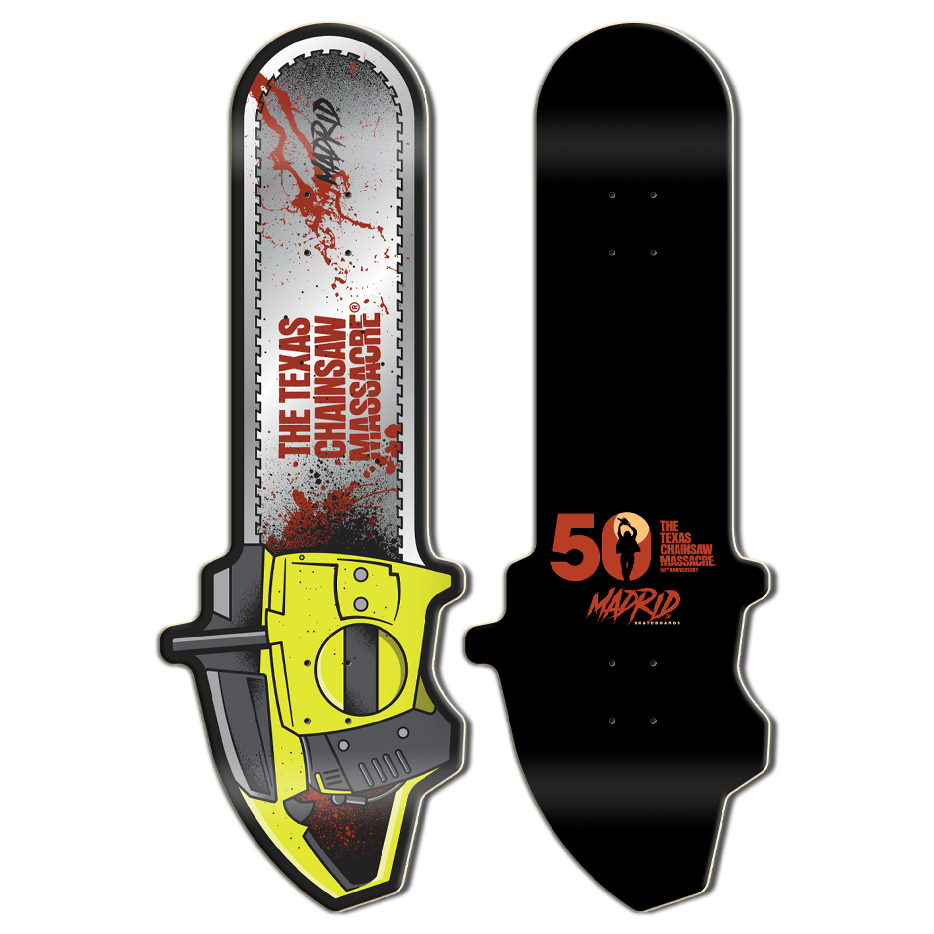 Madrid Skateboards - Texas Chainsaw Massacre 50th Anniversary Skateboard Deck -  CHAINSAW SHAPE