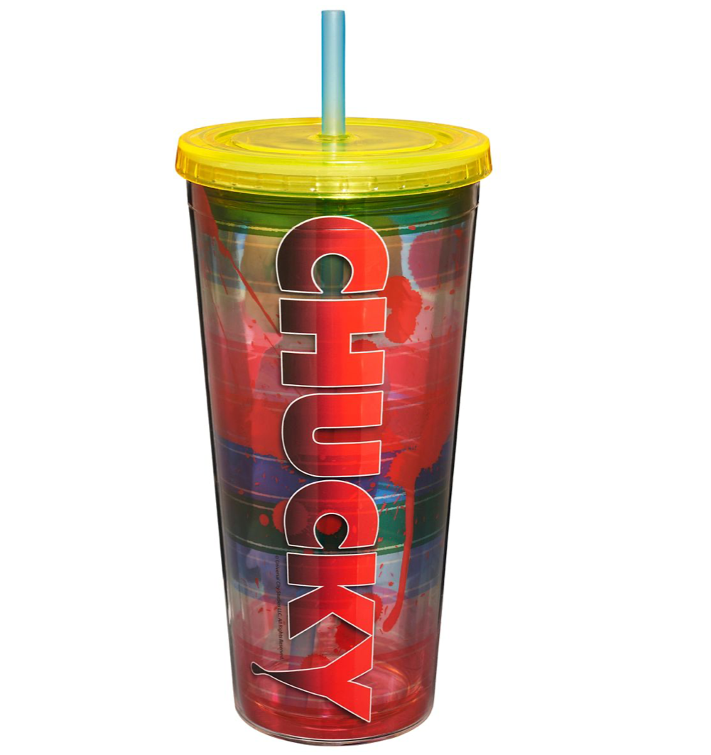 Chucky - Striped Cup with Straw (Spirit Halloween)