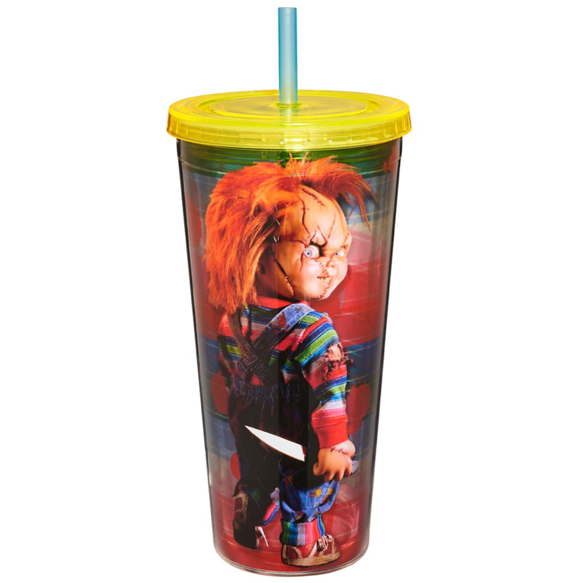 Chucky - Striped Cup with Straw (Spirit Halloween)