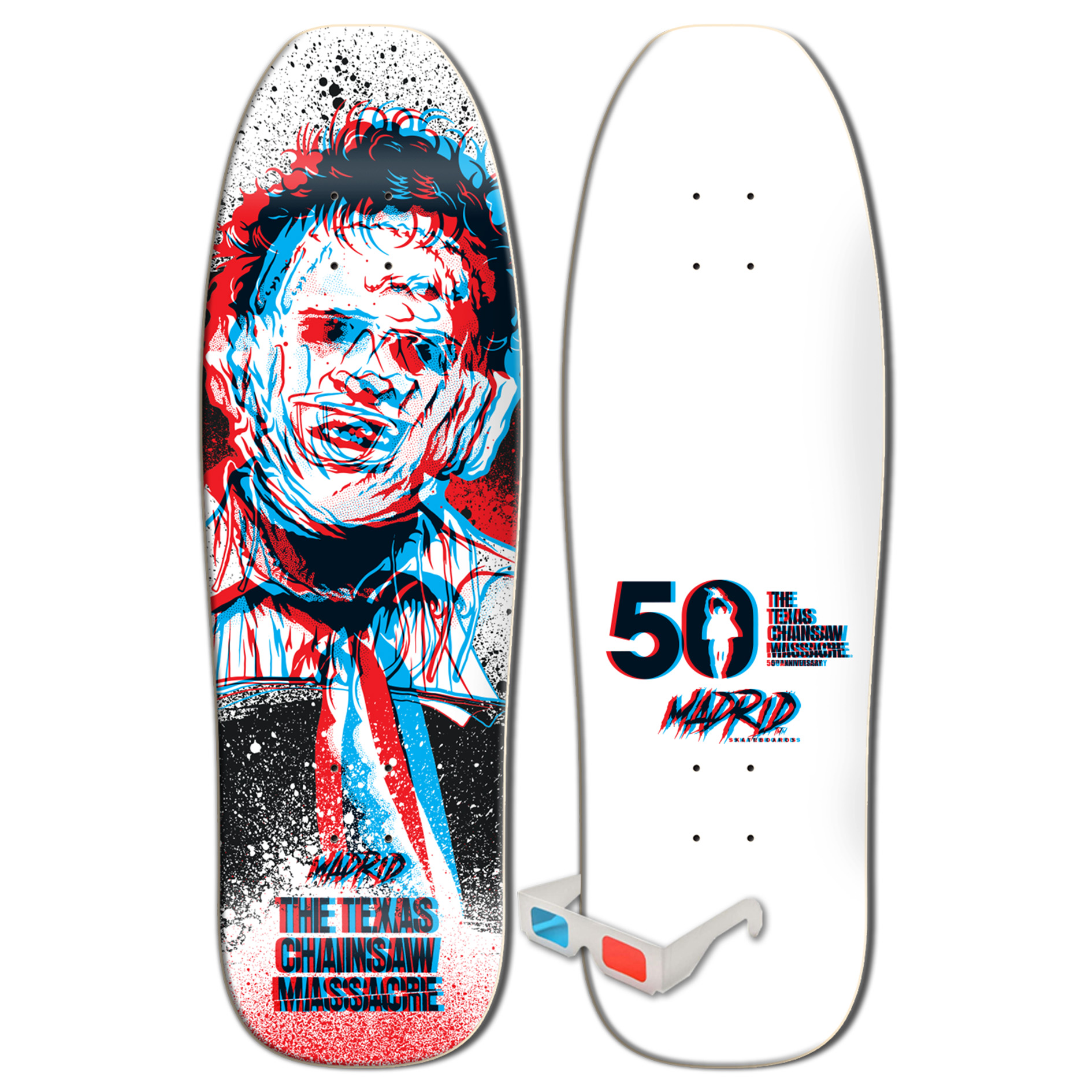 Madrid Skateboard - Texas Chainsaw Massacre 50th Anniversary Skateboard Deck - HEADCHEESE 3D