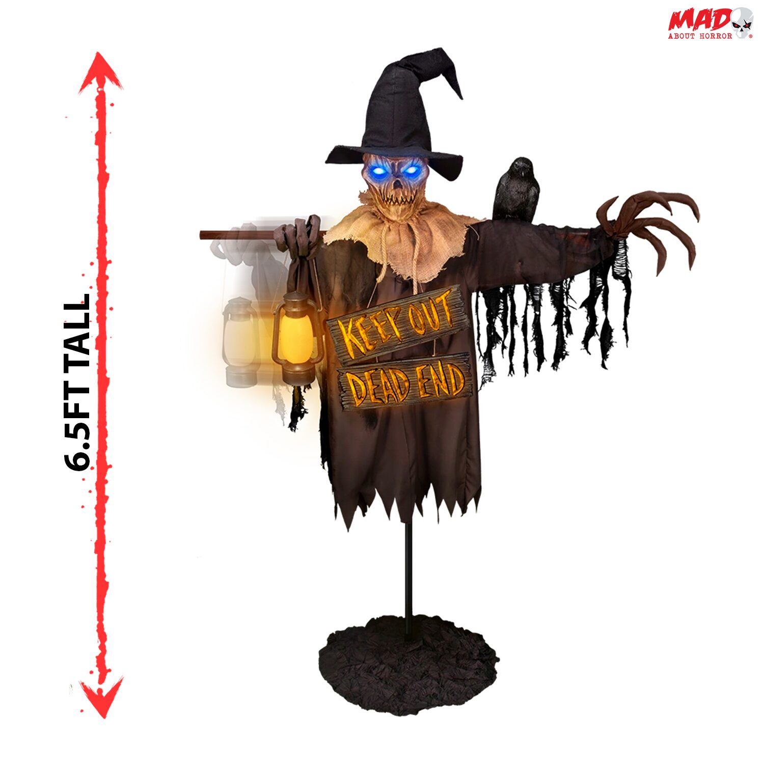 Décoration animée d'Halloween : épouvantail-lanterne de 6,5 pieds