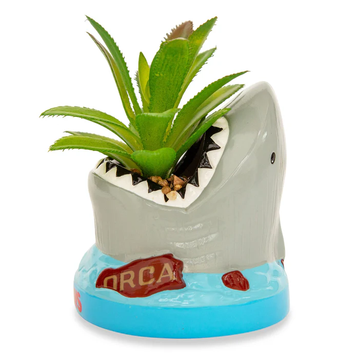 JAWS Shark 4-Inch Ceramic Mini Planter With Artificial Succulent