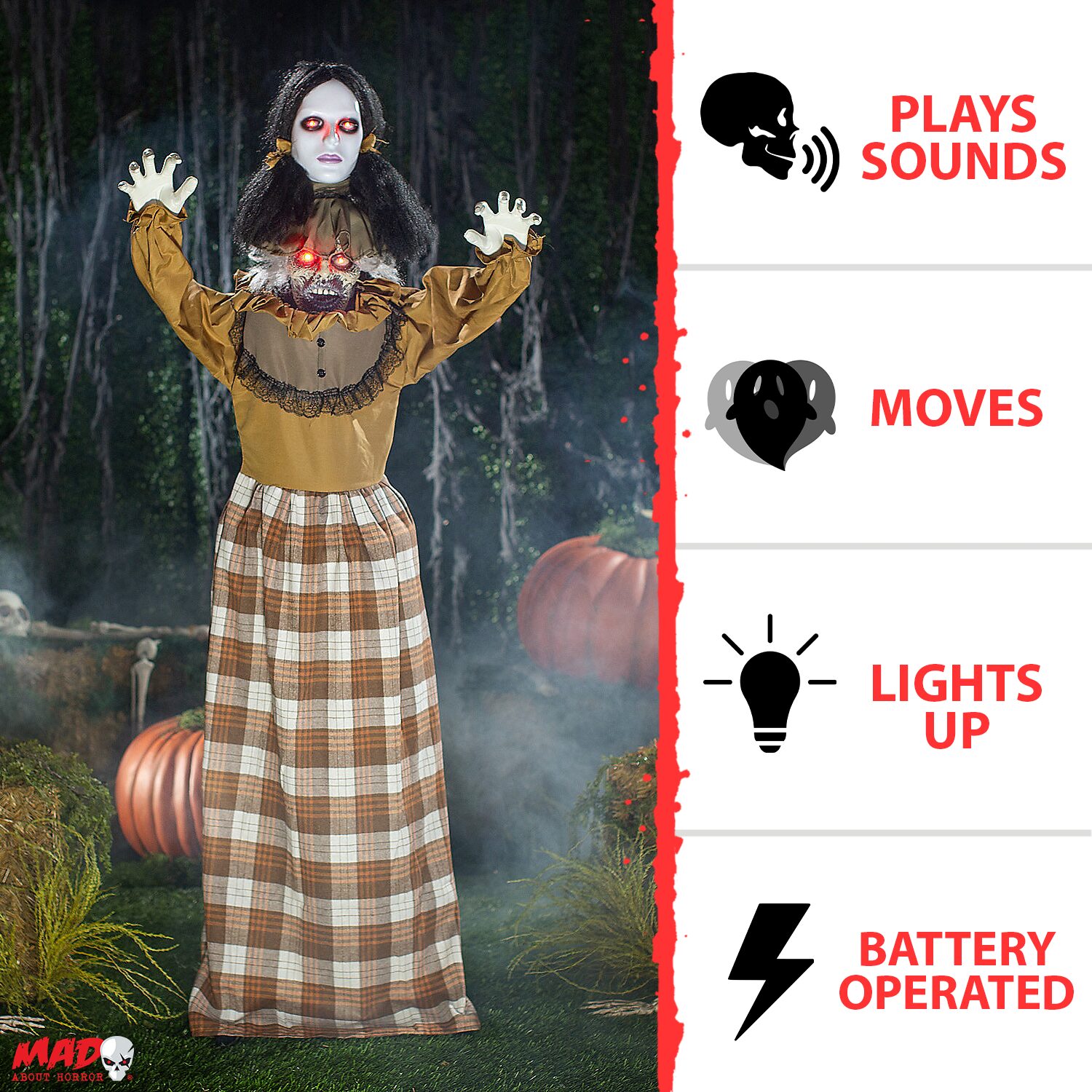 5 Fuß aufklappbare gruselige Frau animiertes Halloween-Requisit