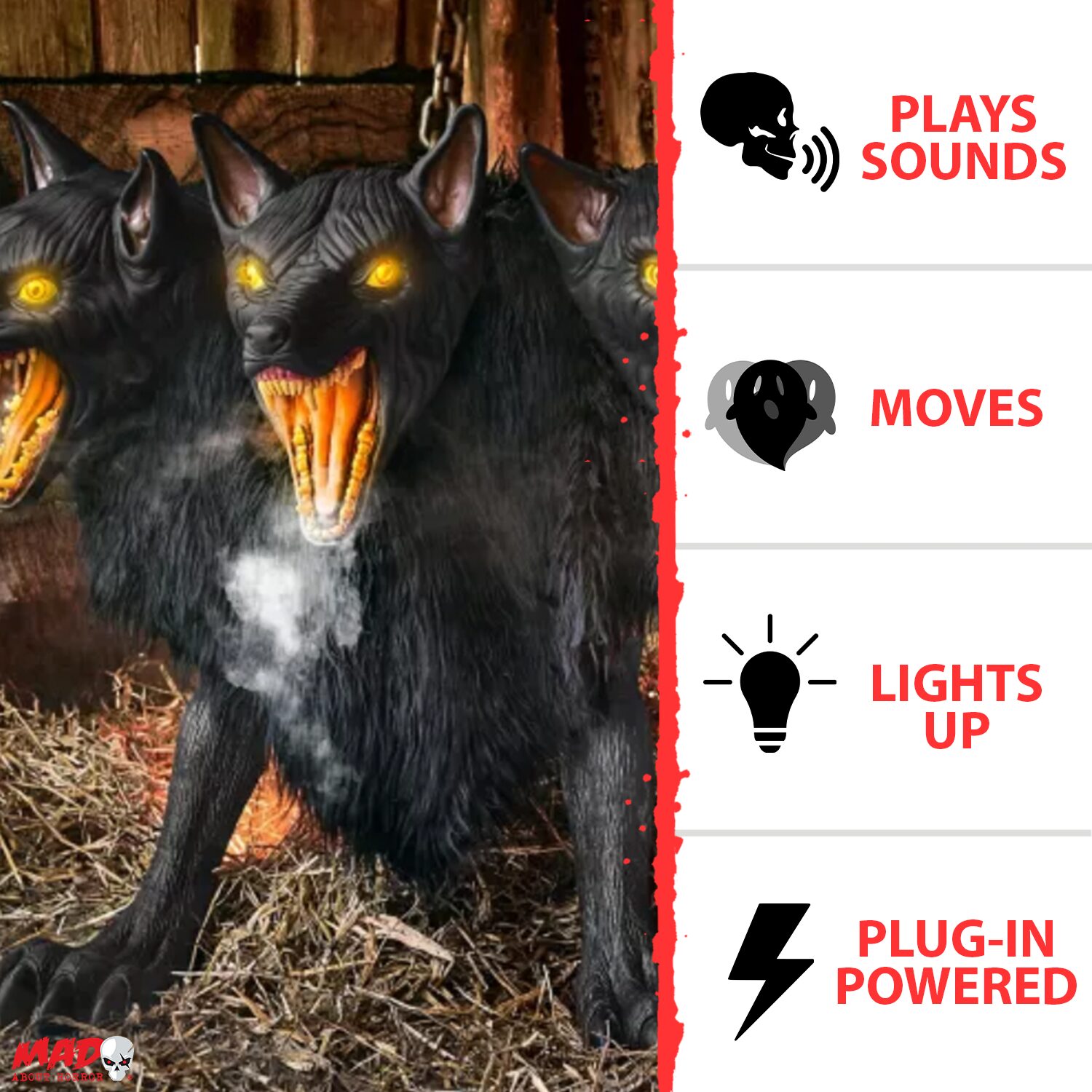 Accessoire d'Halloween animé Chien à trois têtes Cerbère 76 cm