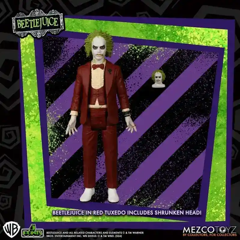 MEZCO TOYZ MDS ビートルジュース MEZCO Beetlejuice 5 Point Figure (Red Tuxedo) | Mad About Horror
