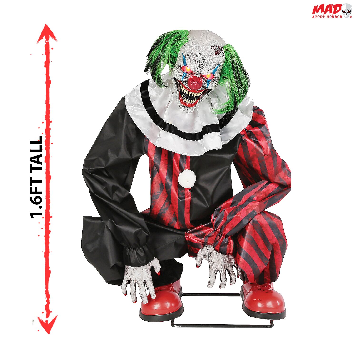 Accessoire d'Halloween animé de clown accroupi rouge