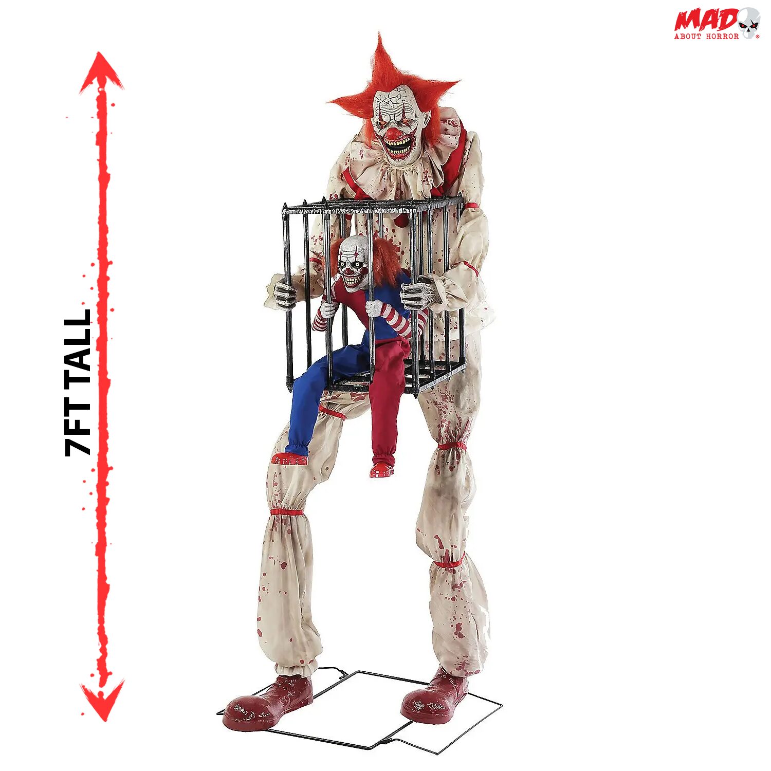 Animatronique d'Halloween Clown Cagey avec clown en cage de 2,13 m