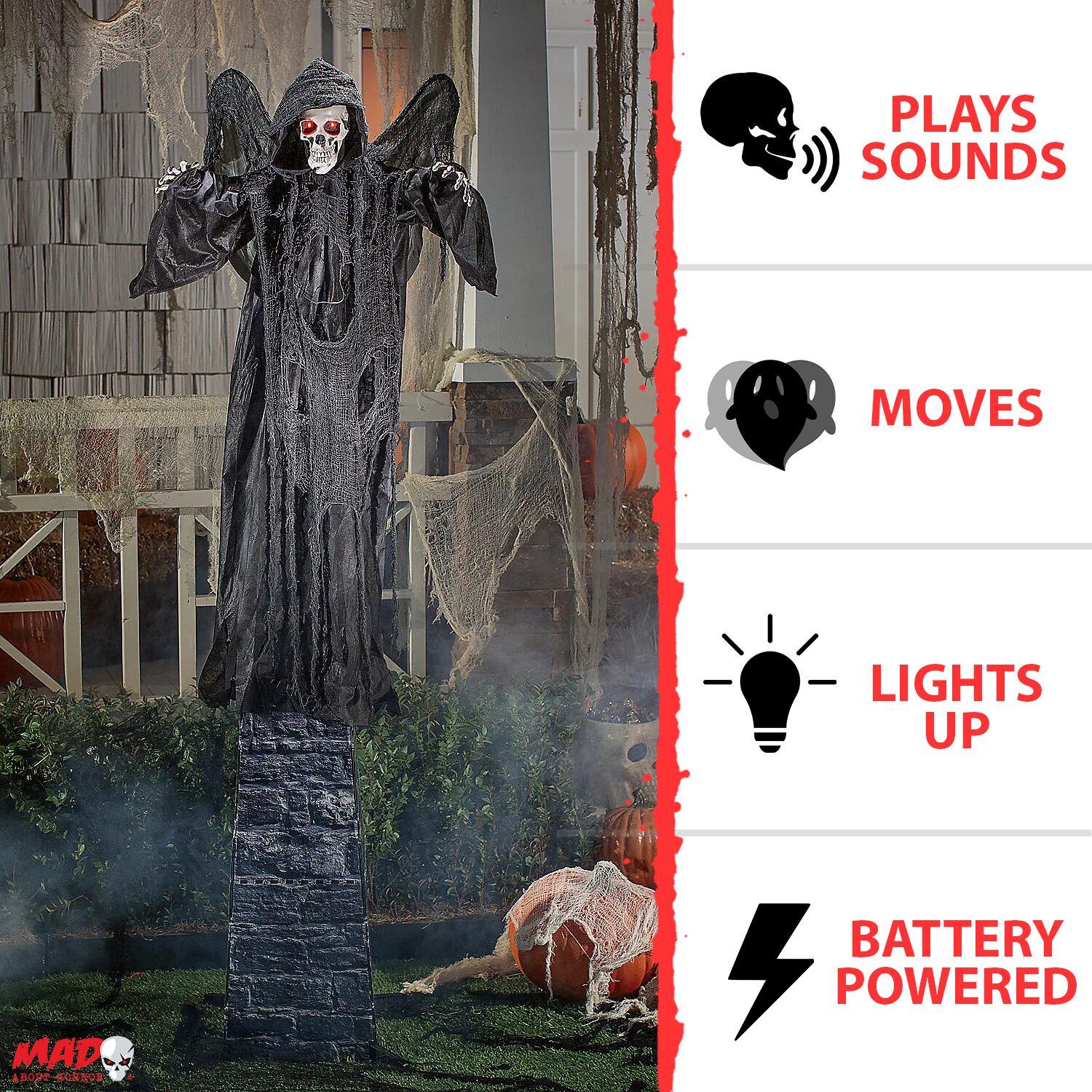 6ft Standing Skeletal Reaper Animated Halloween Prop
