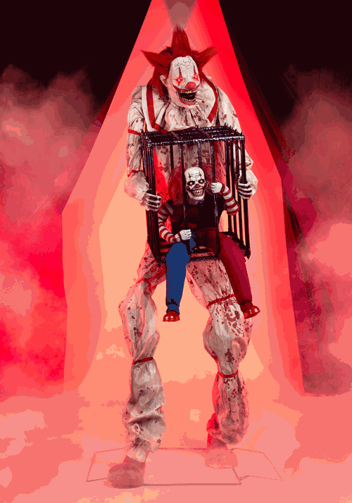 7ft Cagey the Clown with Caged Clown Halloween Animatronic