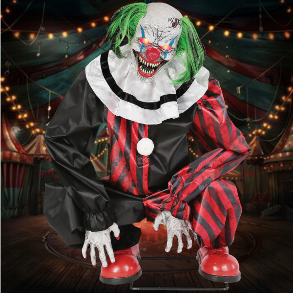 animated halloween crouching clown prop