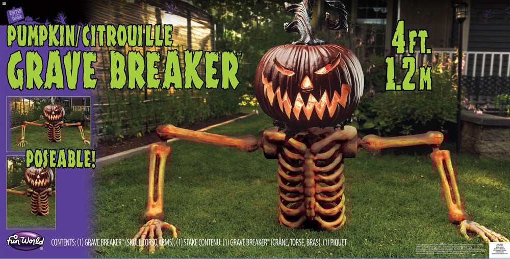 1.2m Giant Pumpkin Skeleton Grave Breaker
