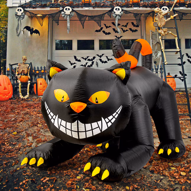 6ft Animated Halloween Inflatable Black and Orange Cat