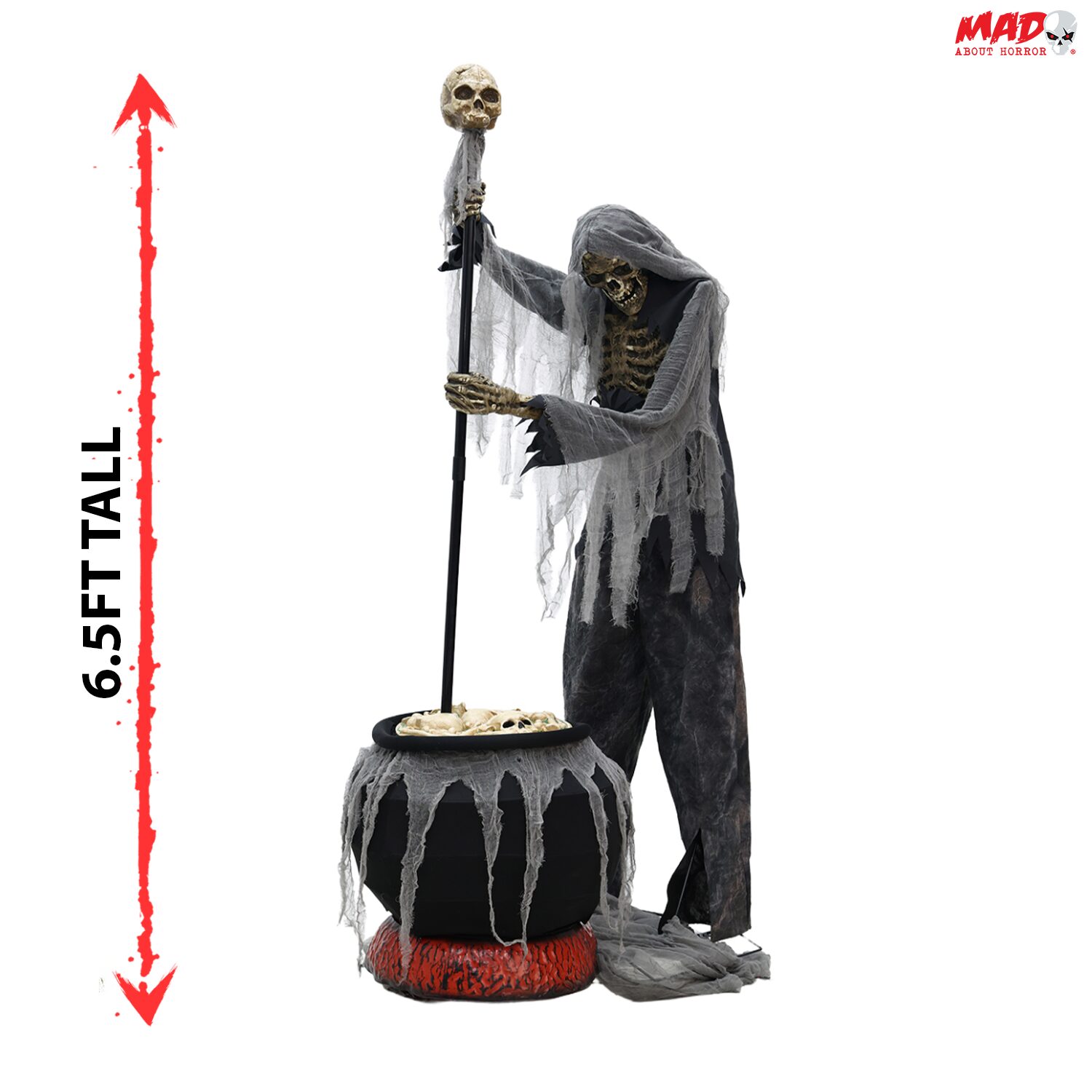 6.5ft Cauldron Stirring Skeleton Animated Halloween Prop