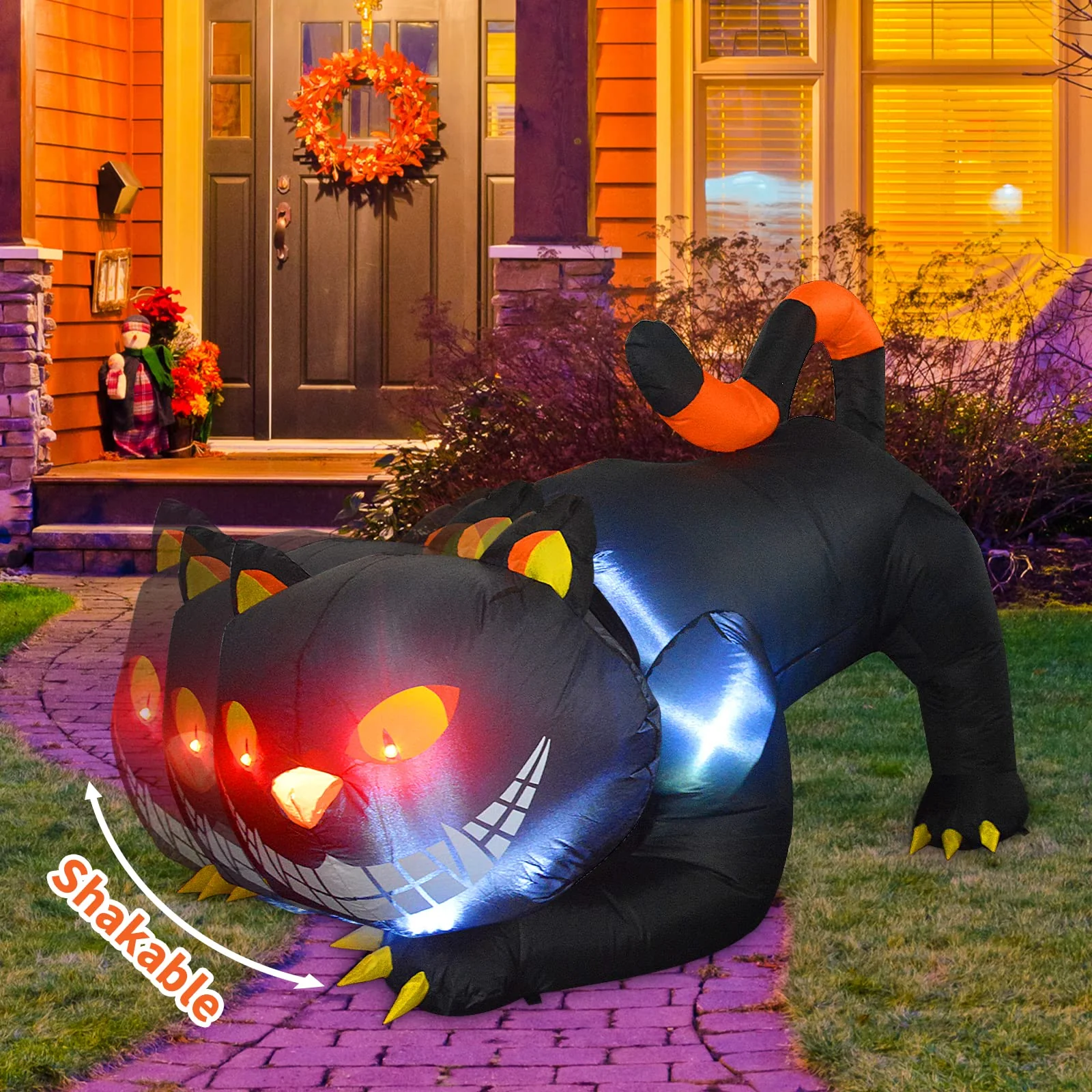 6ft Animated Halloween Inflatable Black and Orange Cat