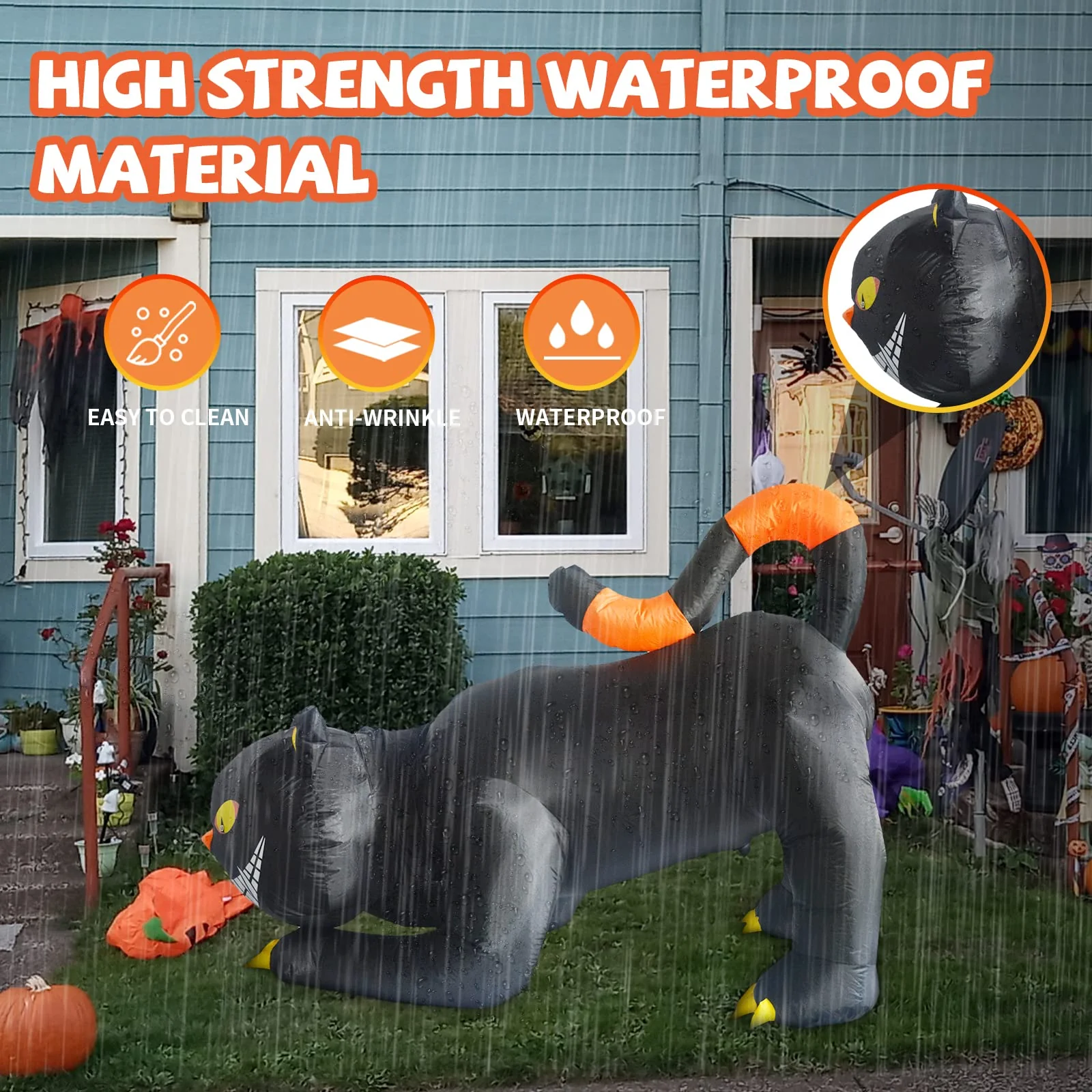 6ft Animated Halloween Inflatable Black and Orange Cat