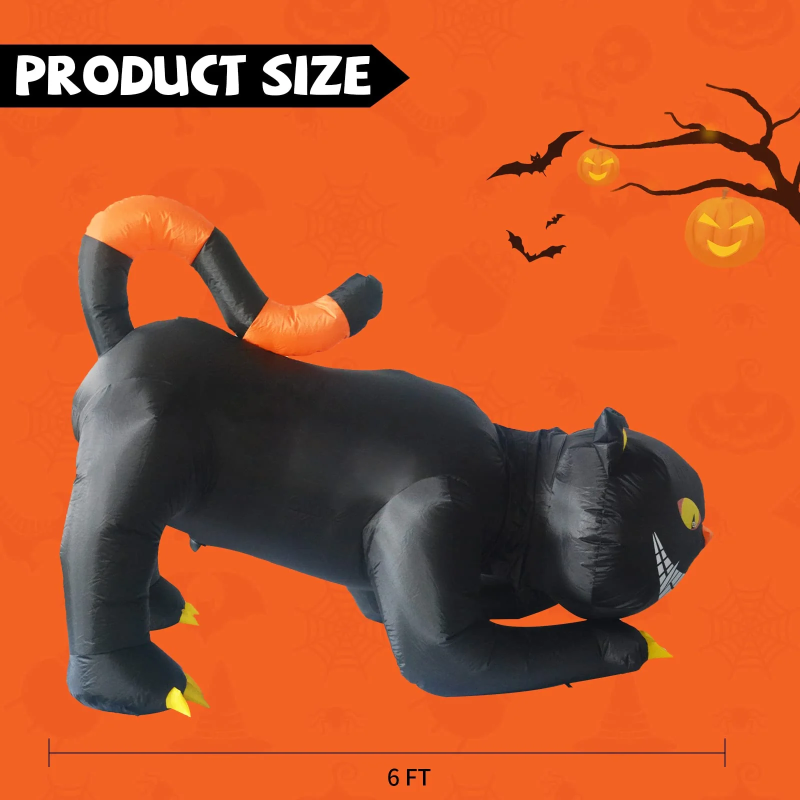6ft Animated Halloween Inflatable Black and Orange Cat