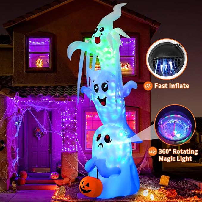 10ft Halloween Inflatable Light Up Ghost Trio