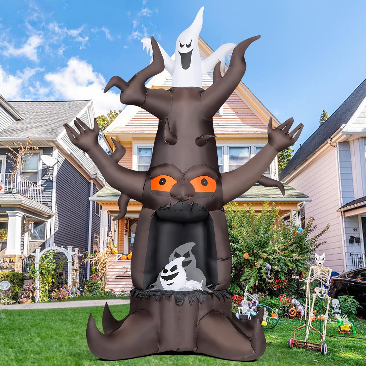 9ft Animated Halloween Inflatable Tree with Pop Up Ghost