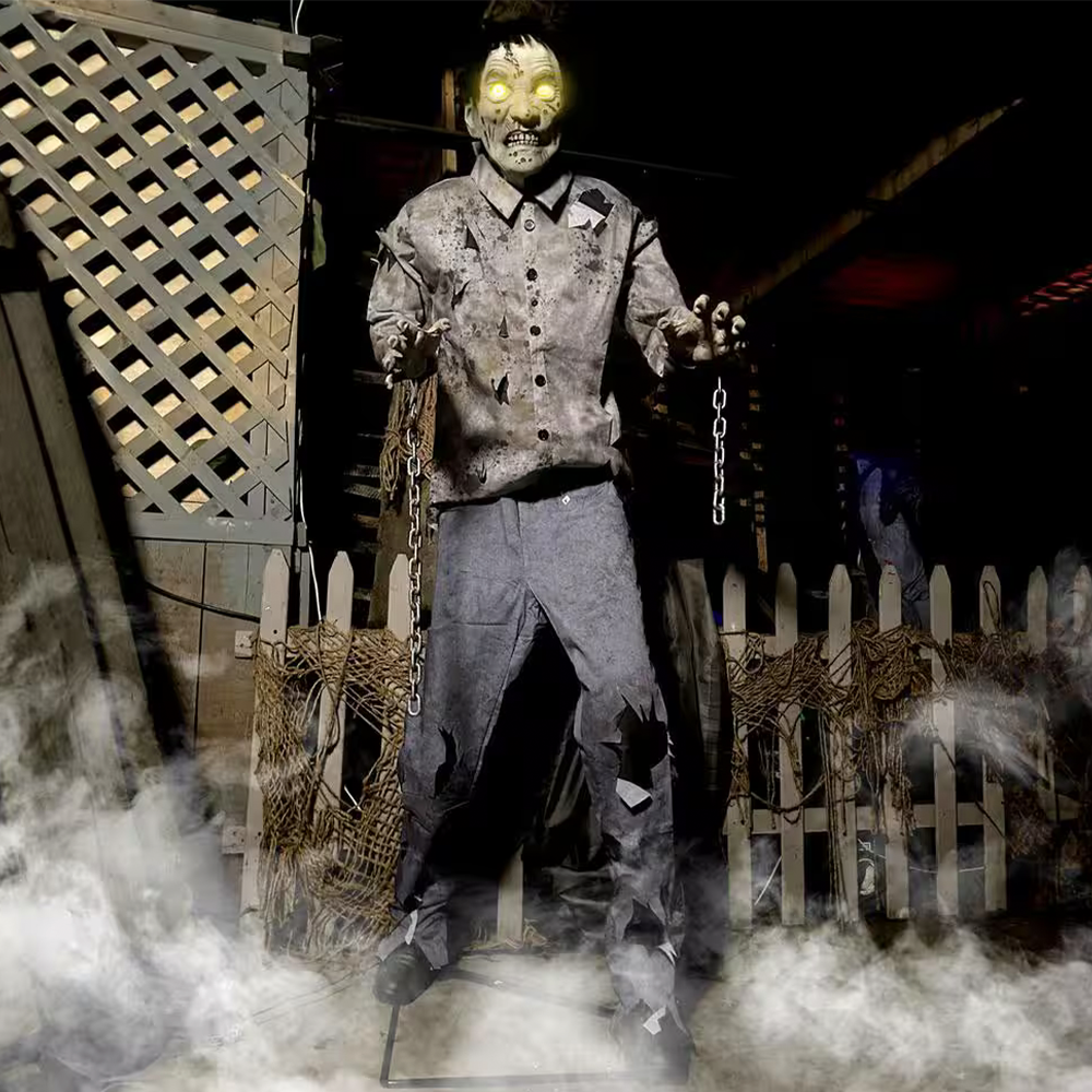 6ft Chained Zombie Halloween Animated Prop