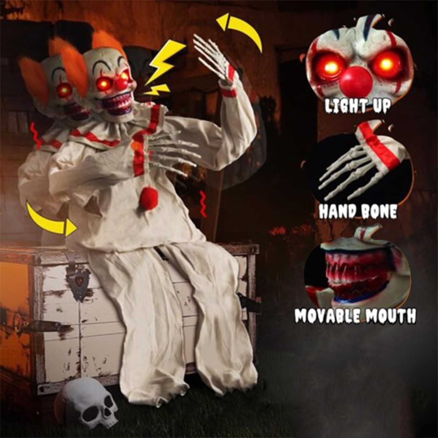 Shaking Sitting Clown Animated Halloween Prop