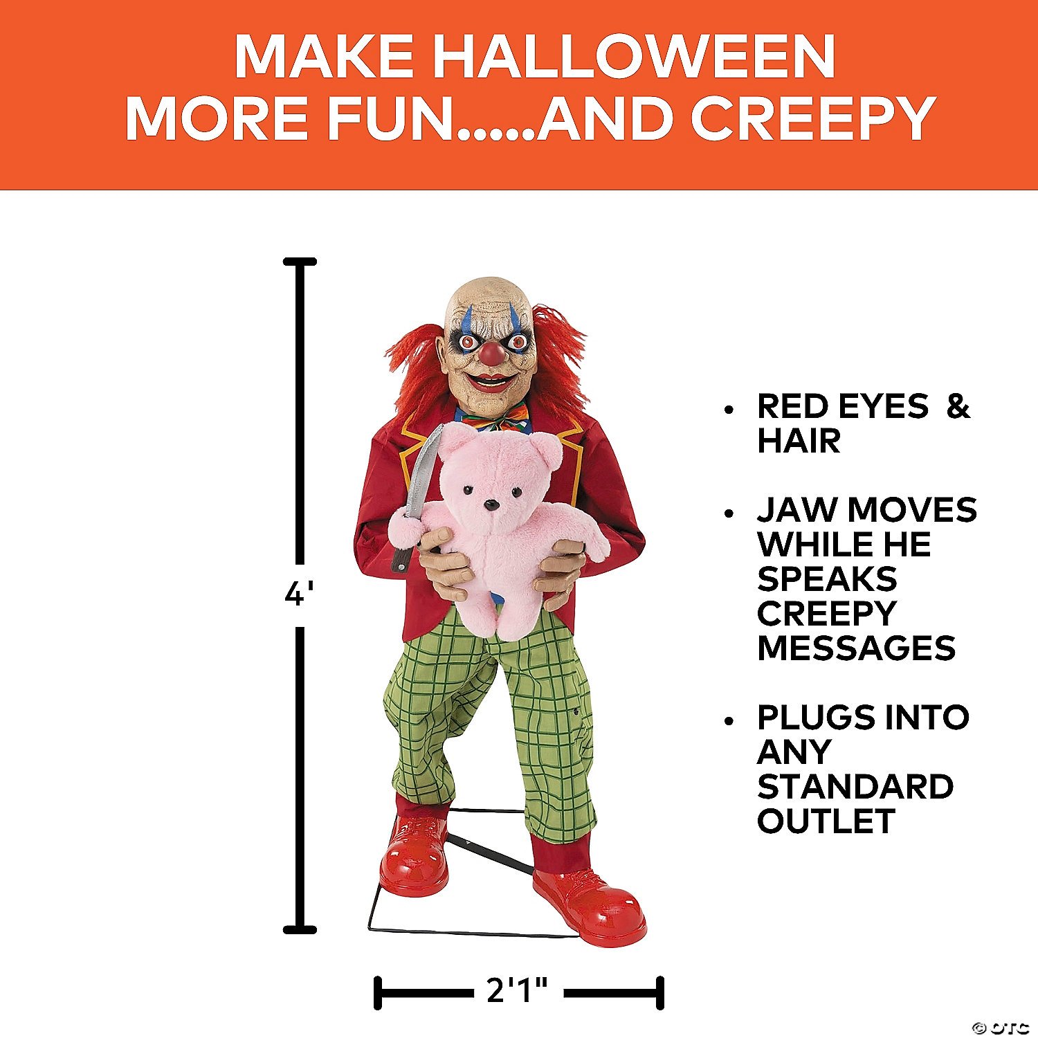 Lunging Teddy Bear Clown Halloween Animatronic