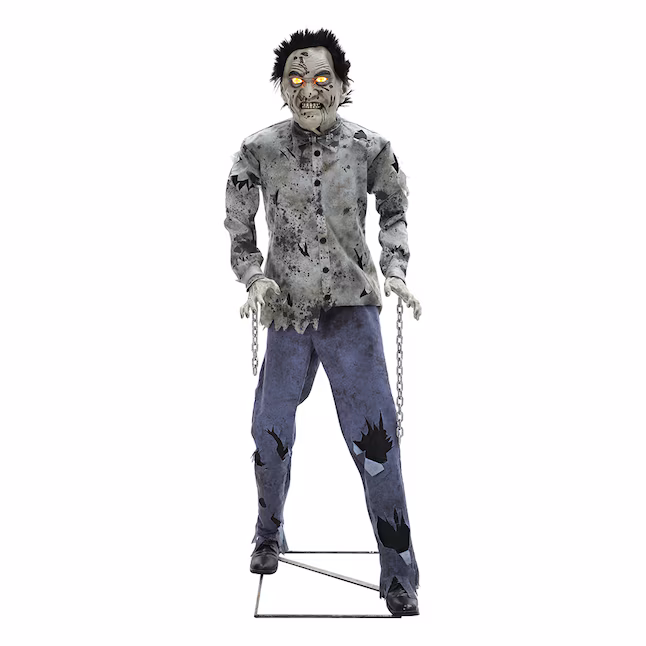 6ft Chained Zombie Halloween Animated Prop
