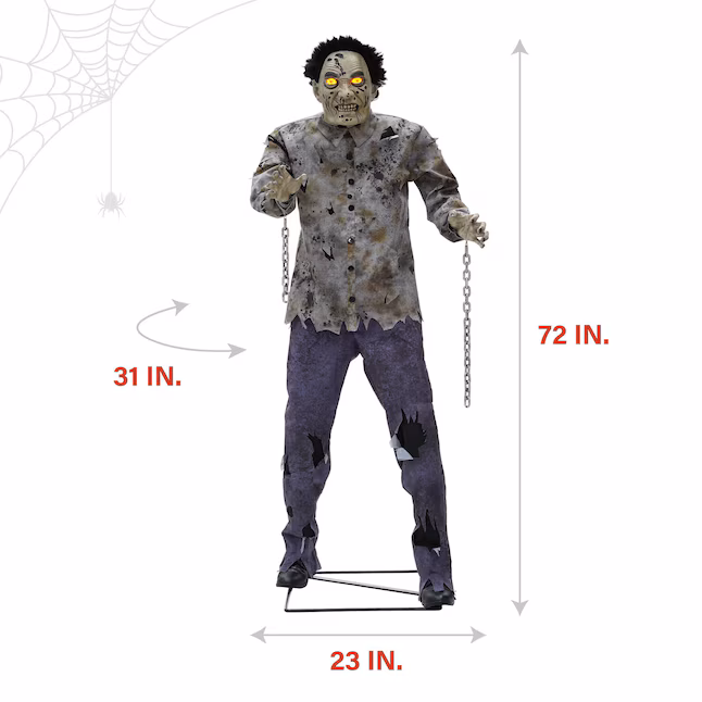 6ft Chained Zombie Halloween Animated Prop