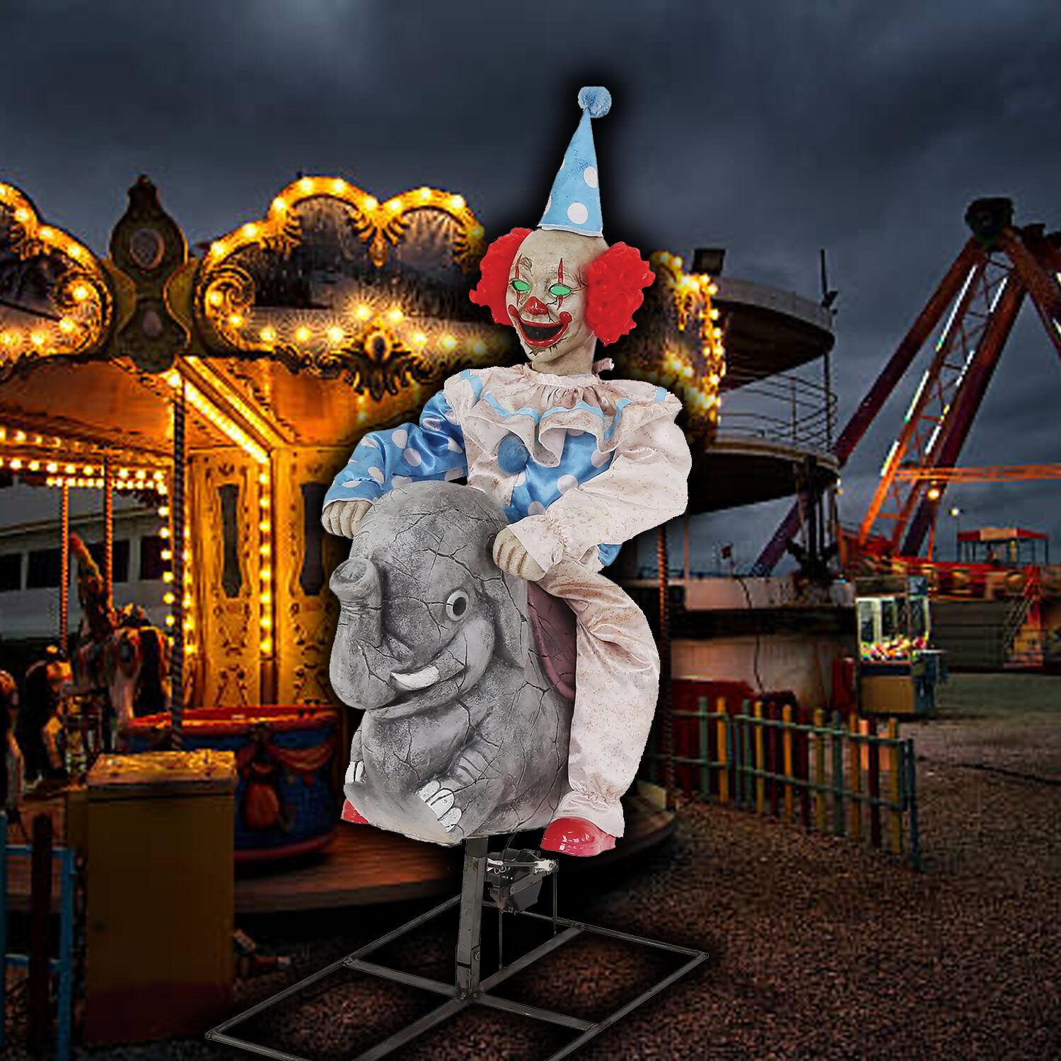 Rocking Elephant Clown Animated Halloween Prop