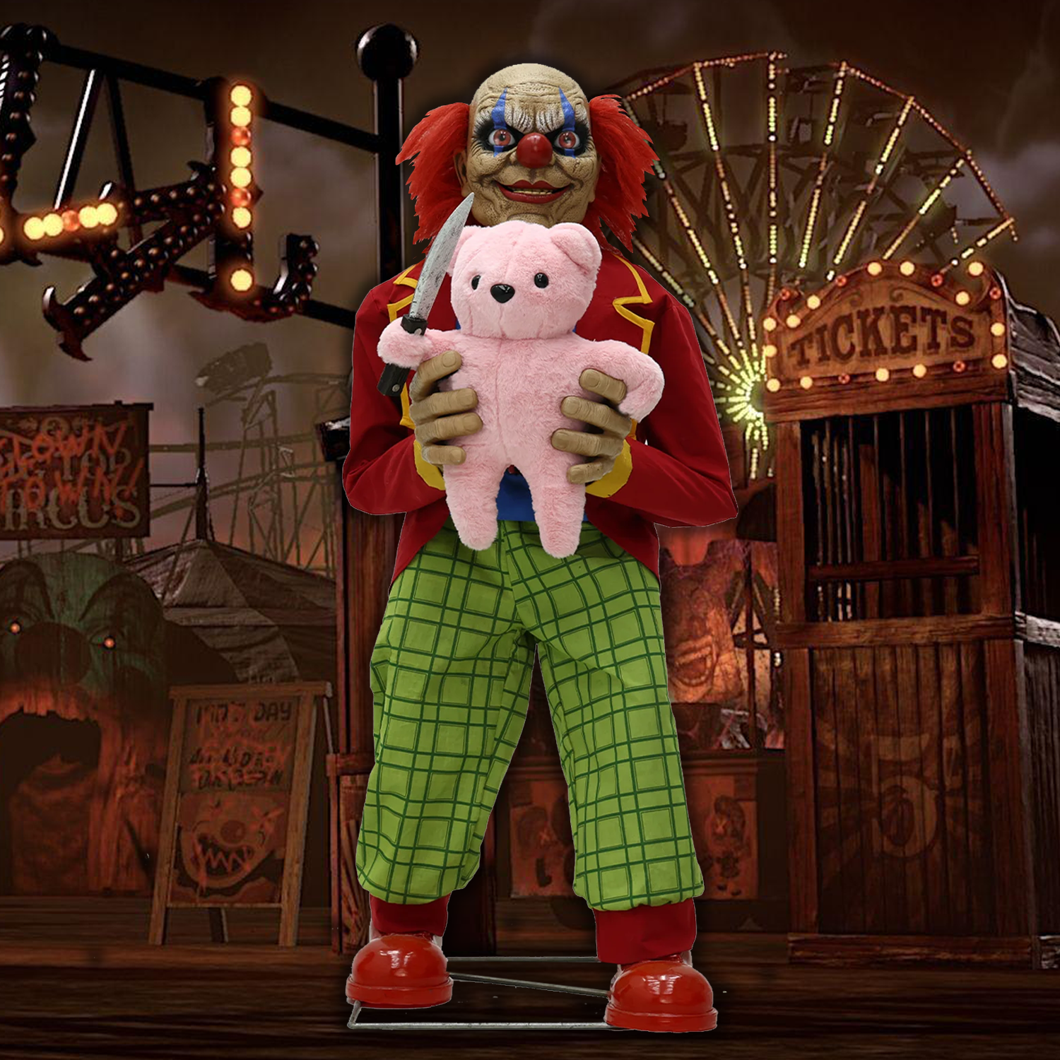 Lunging Teddy Bear Clown Halloween Animatronic