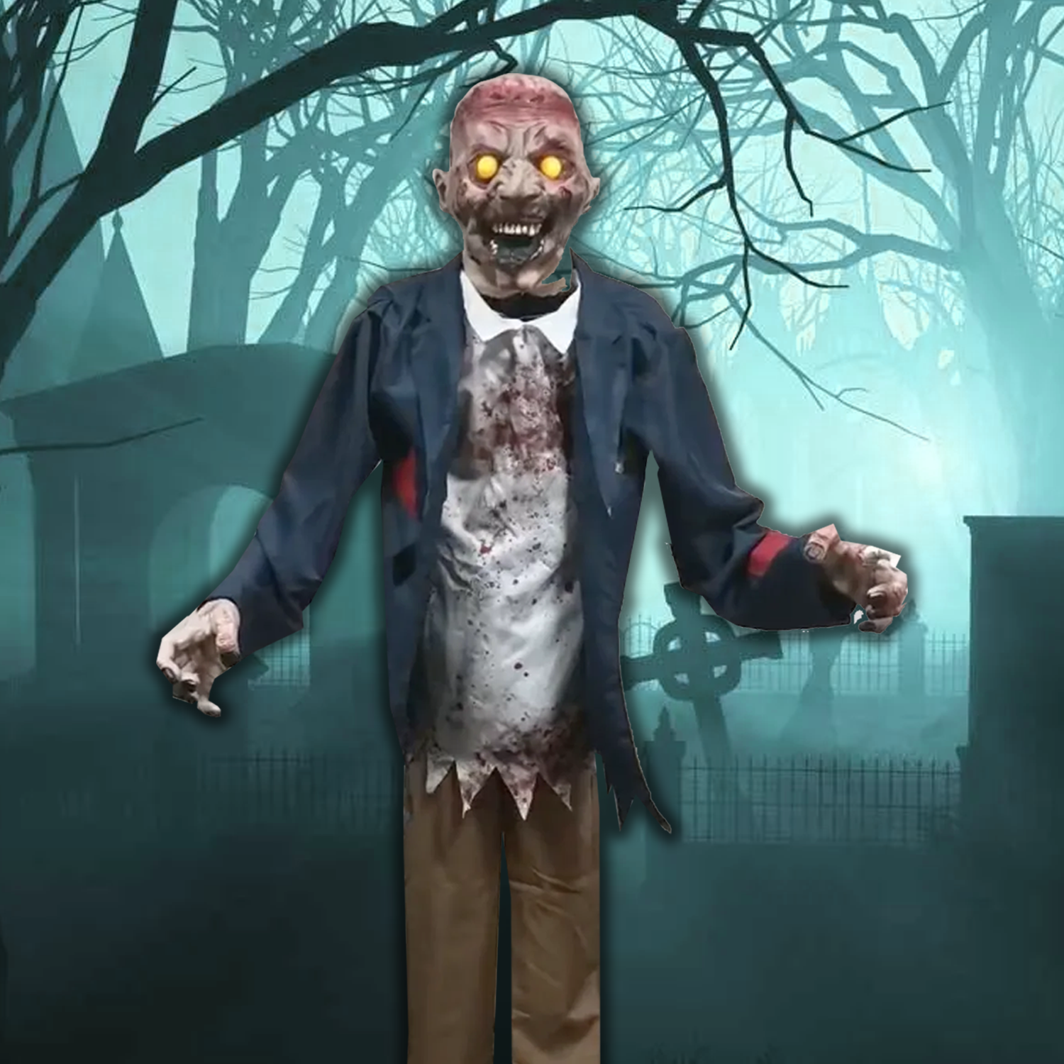 Lunging Zombie Brains Animated Halloween Prop