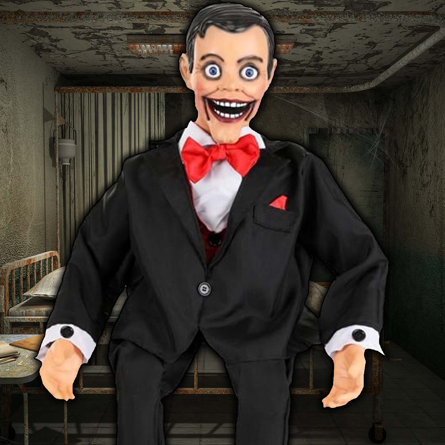 2.8ft Creepy Ventriloquist Dummy Animated Halloween Prop