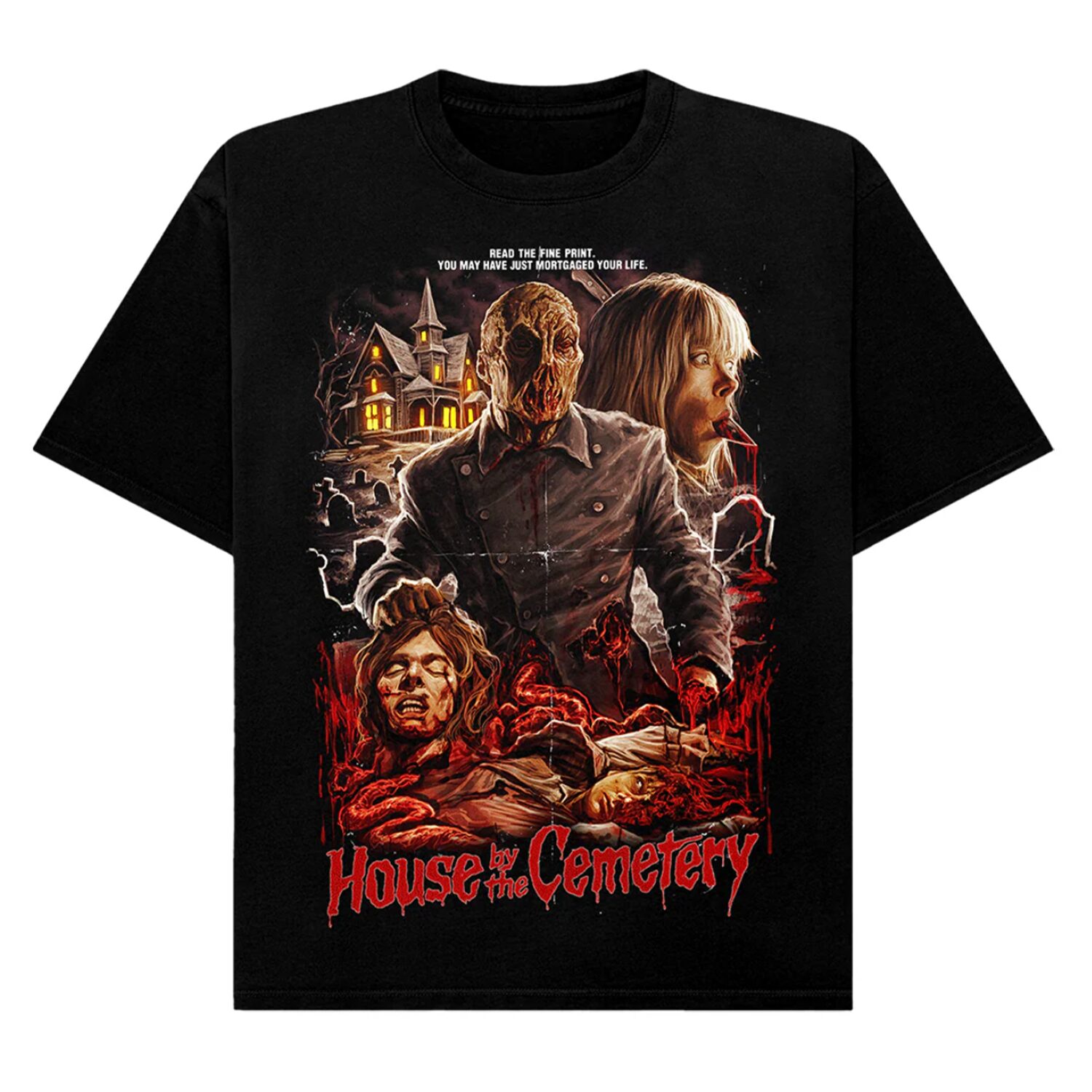 Gutter Garbs Horror T shirt - House by the Cemetery: Read the Fine Print (Comfort Colors)