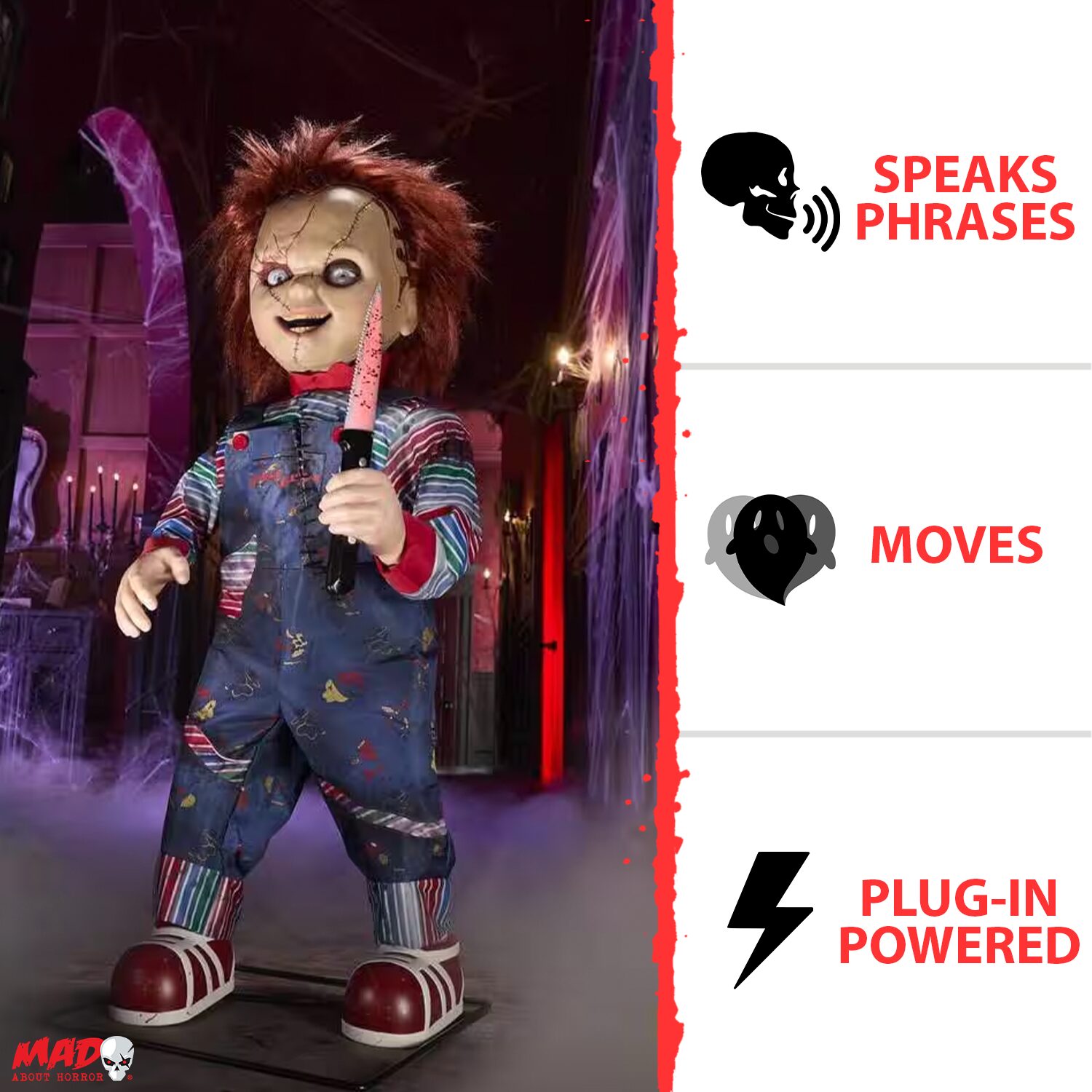 Animatronic Chucky LED de 3,5 pieds avec cicatrice