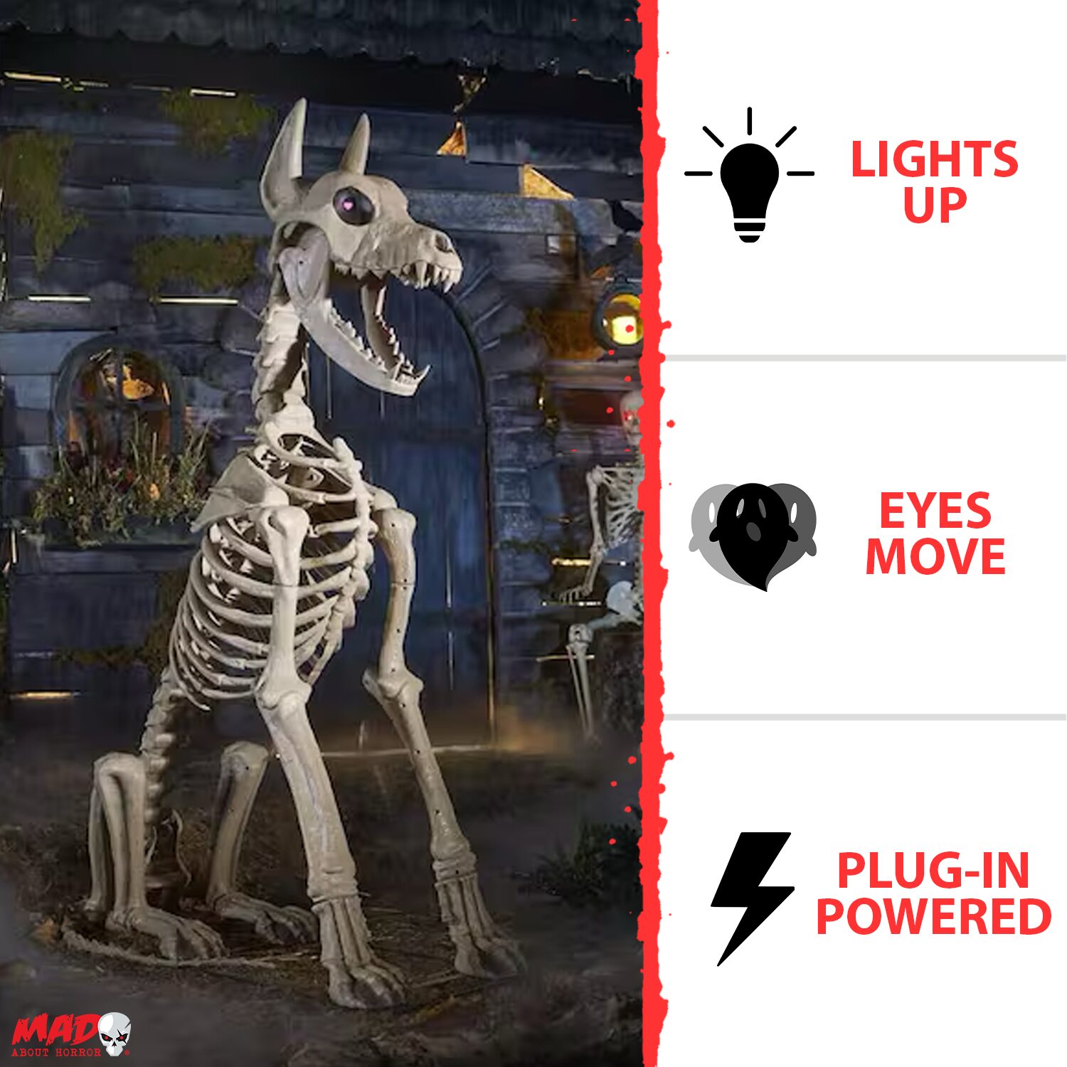 5 Fuß Skellys sitzender Hund mit LCD-Augen Halloween-Animatronic