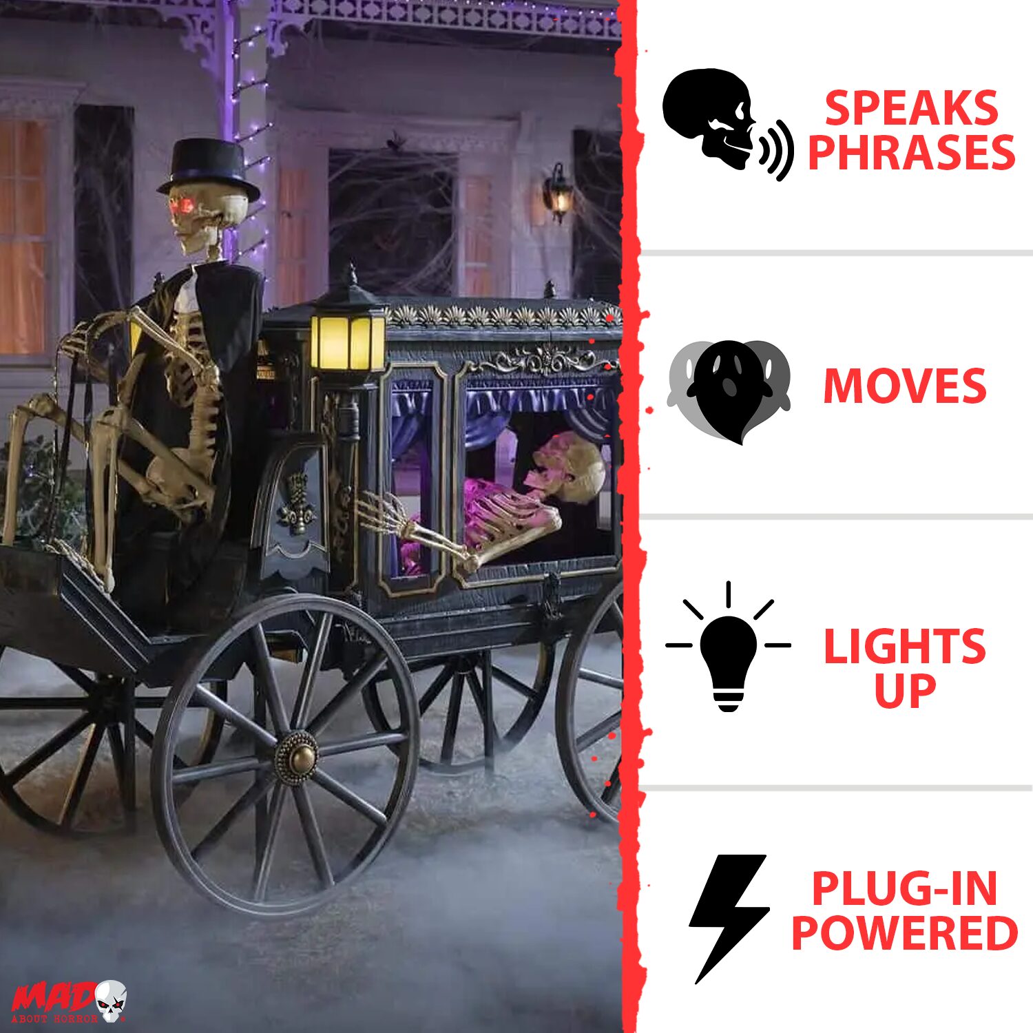 5ft Grave & Bones LED Hearse Halloween Animatronic