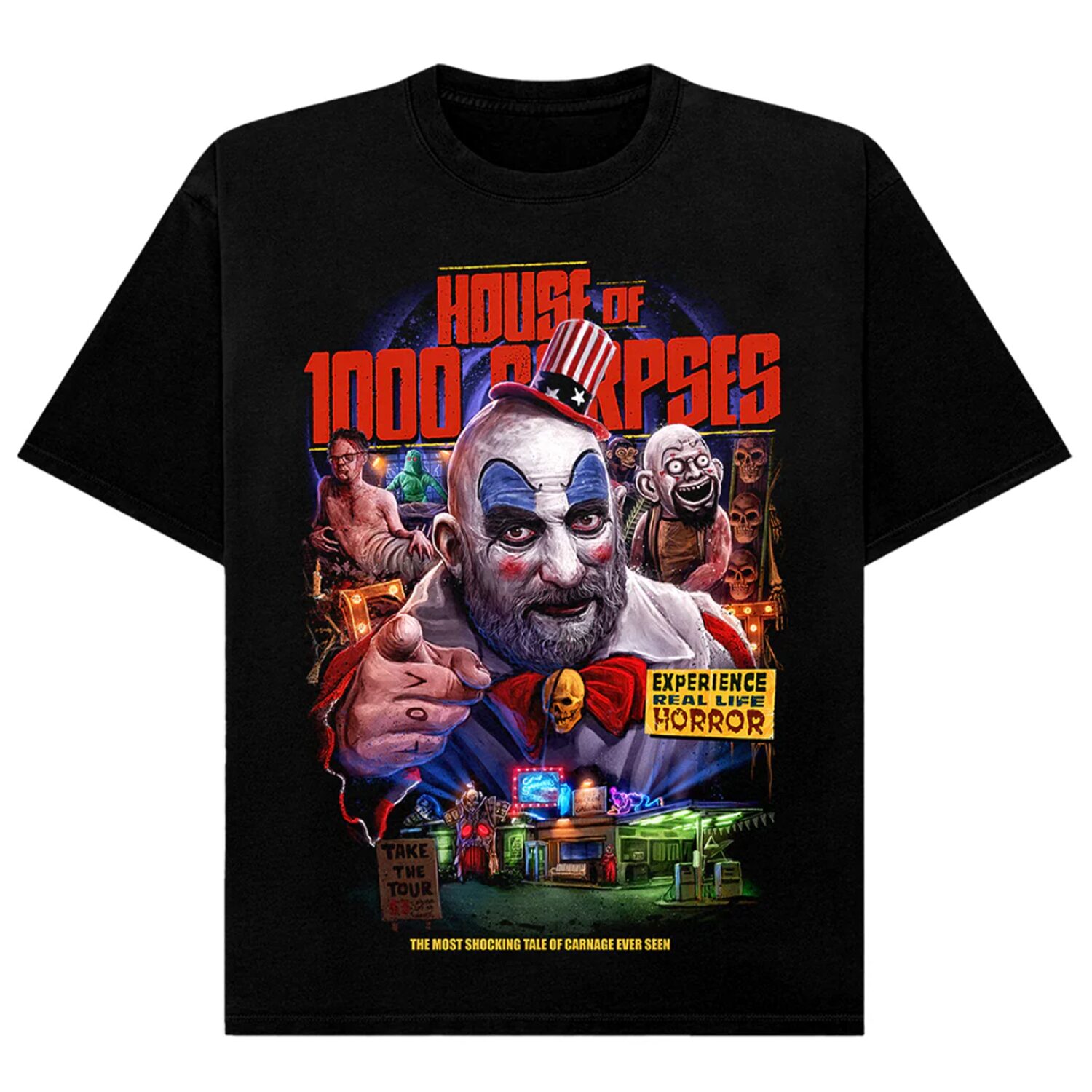 Gutter Garbs Horror T Shirt - House of 1000 Corpses: The Most Shocking tale of Carnage Ever Seen (Comfort Colors)