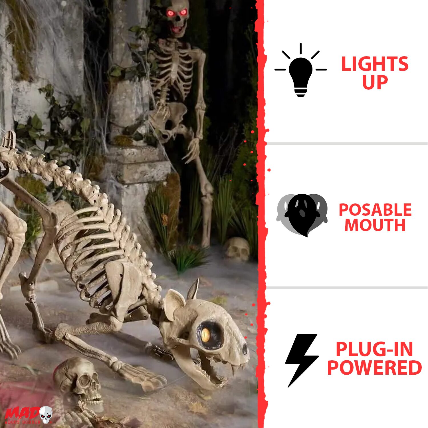 5ft Grabstein & Knochen LED Skelett Katze Halloween-Dekoration