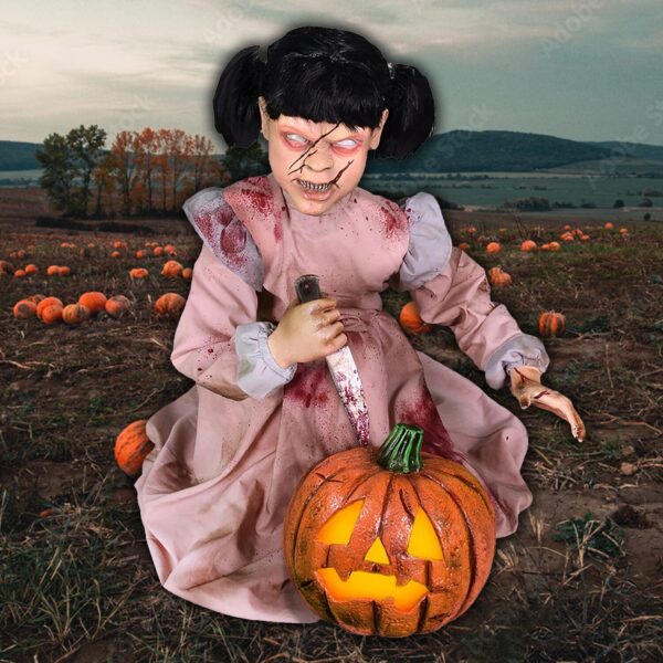 Zombie Girl Lunging Pumpkin Carver