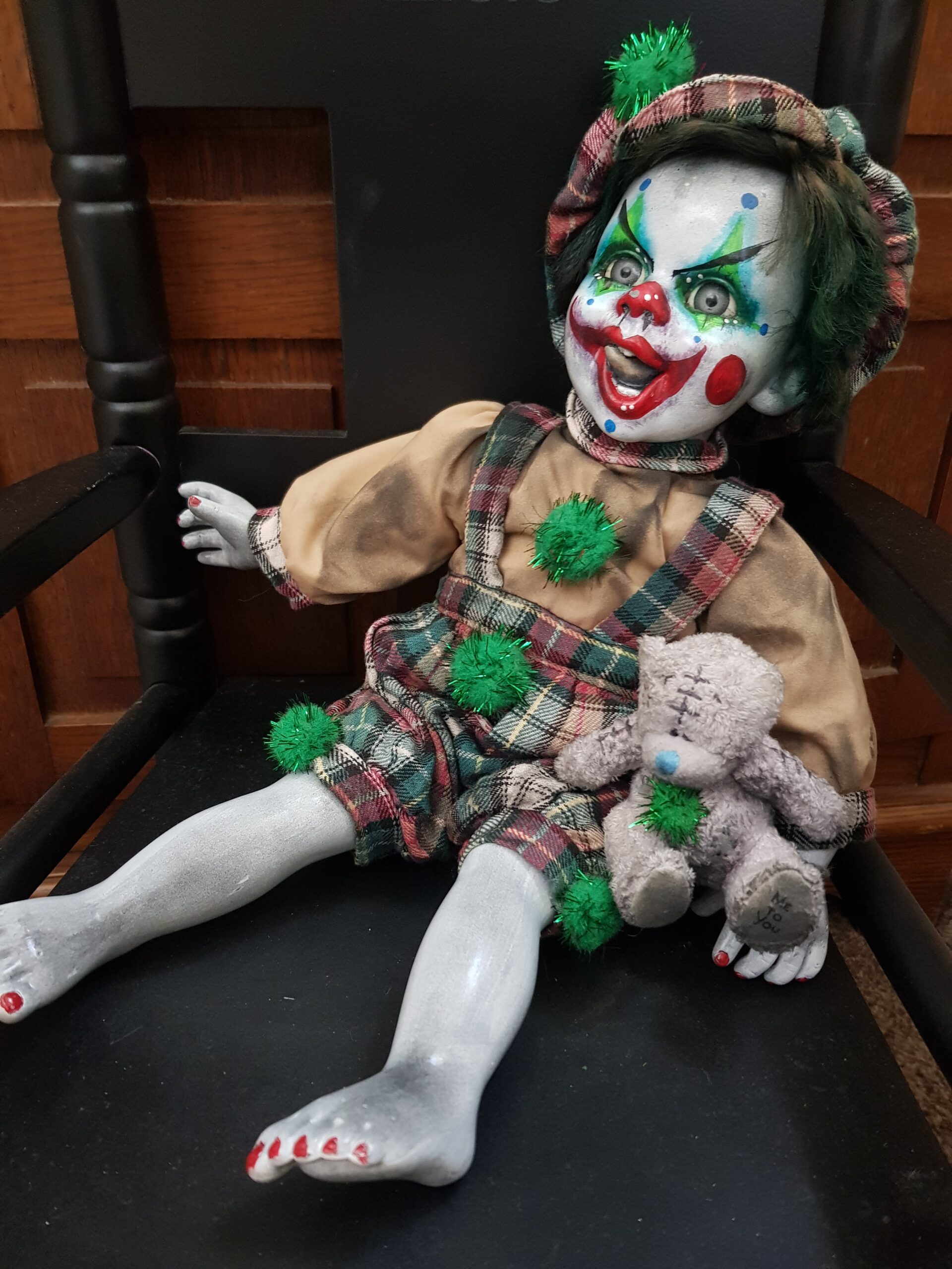 OOAK Scary Horror Doll - Little Tom Clown with Bear
