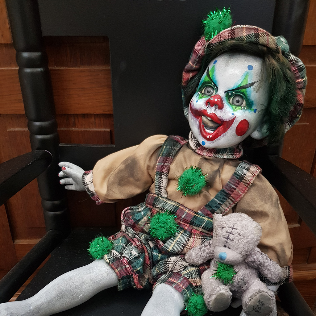 OOAK Scary Horror Doll - Little Tom Clown with Bear